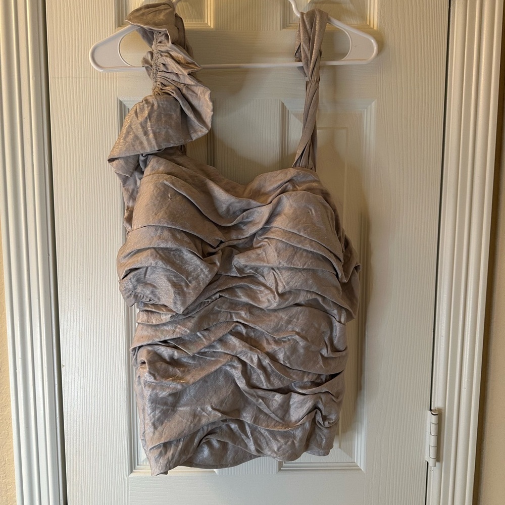 Ashley Stewart Light Gray Ruffled Top